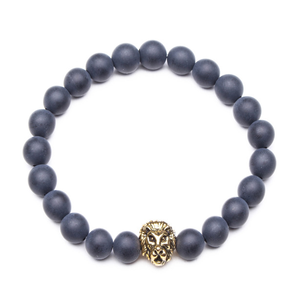 Wholesale 8mm Zinc Alloy Onyx Stone Expandable Beaded Lion Bracelet